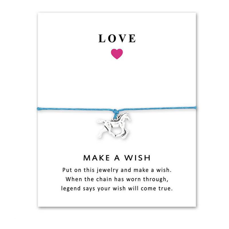 

Silver Running Horse Charms Bracelets&Bangles for Women Girls Adjustable Wish Card Bracelets Dropshipping