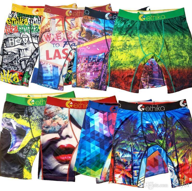 

Luxury Plus Size Sexy Boxer Long Leg Print Hollywood Ethika Mens Underwear Men Knee Length Beach Underpants Man655, Mixed color