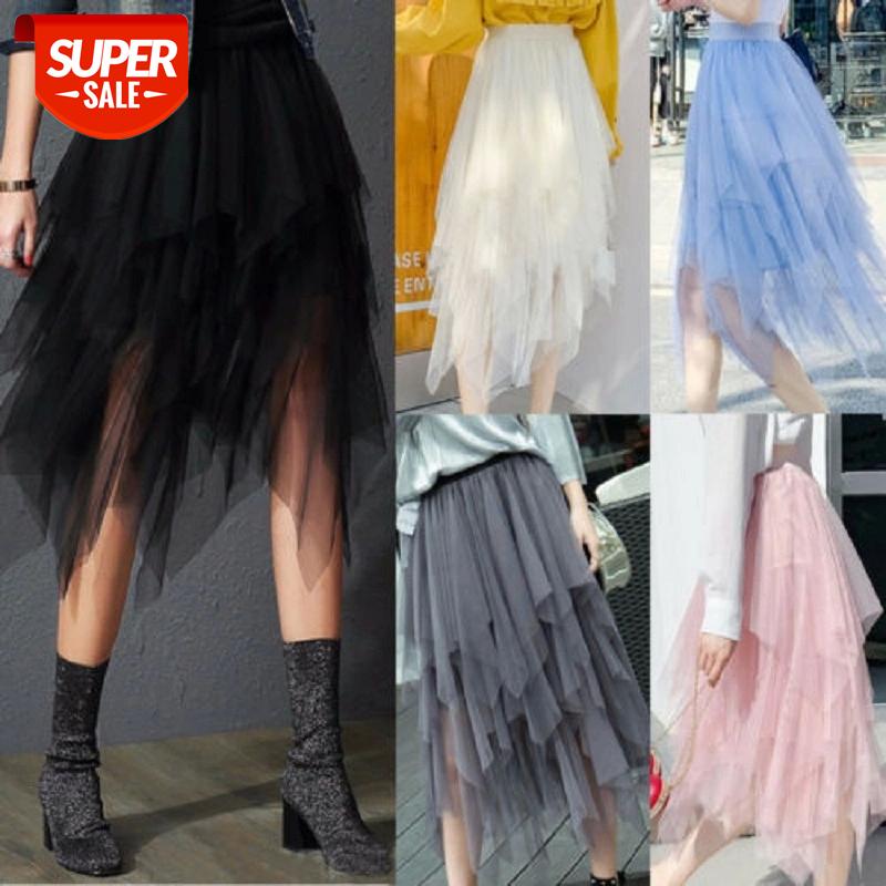 

Fashion Women Solid Tutu Tulle Skirt Elastic High Waist Mesh Net Long Paragraph Irregular Hem Sweet Skirt Ladies Stylish Wear #5Q9m, White;black