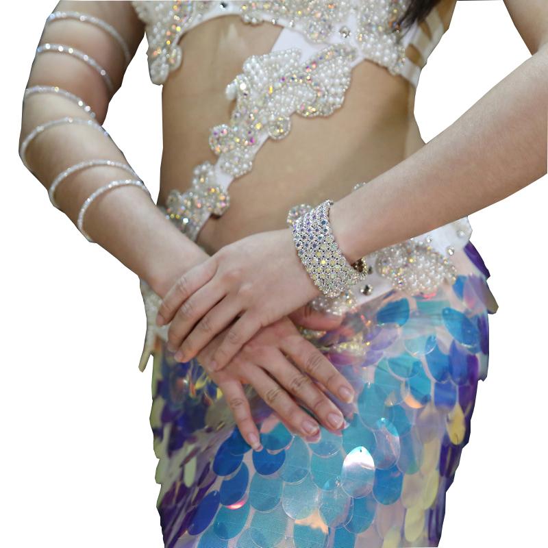

New Belly Dance Accessories 1 Piece Diamonds Wristband Adjustable Diamonds Metallic Multicolored Rhinestones Pearl Bracelet, Silver