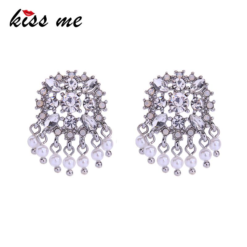 

KISS ME Hollowed Geometric Simulated Pearl Crystal Wedding Earrings 2021 Women Stud Earring Fashion Jewelry
