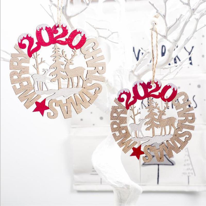 

2pcs New 2020 Xmas Wooden Ornament Christmas Decoration Pendant New Year Home Decoration 3D Christmas Tree Hanging Ornament1