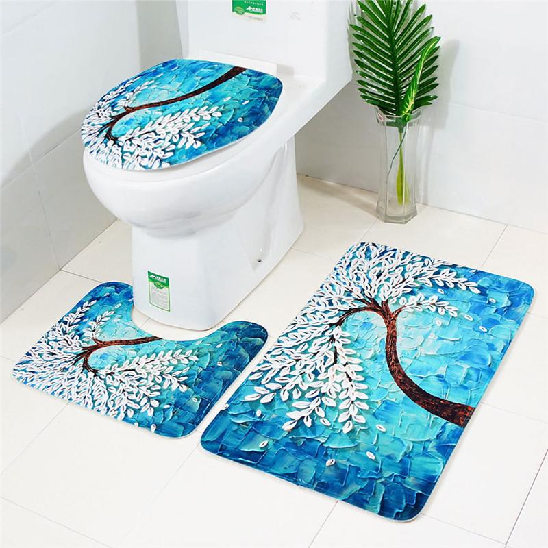 

Carved print toilet mat three-piece 3pcs Non-Slip Suction Grip Bath Mat Bathroom Kitchen Carpet Doormats Decor #4J02