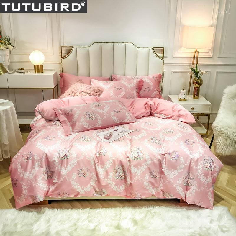 

Pink floral bed set gril princess bedspread pillow cover case Egyptian cotton bedding set pastoral duvet cover for lady1, As pic
