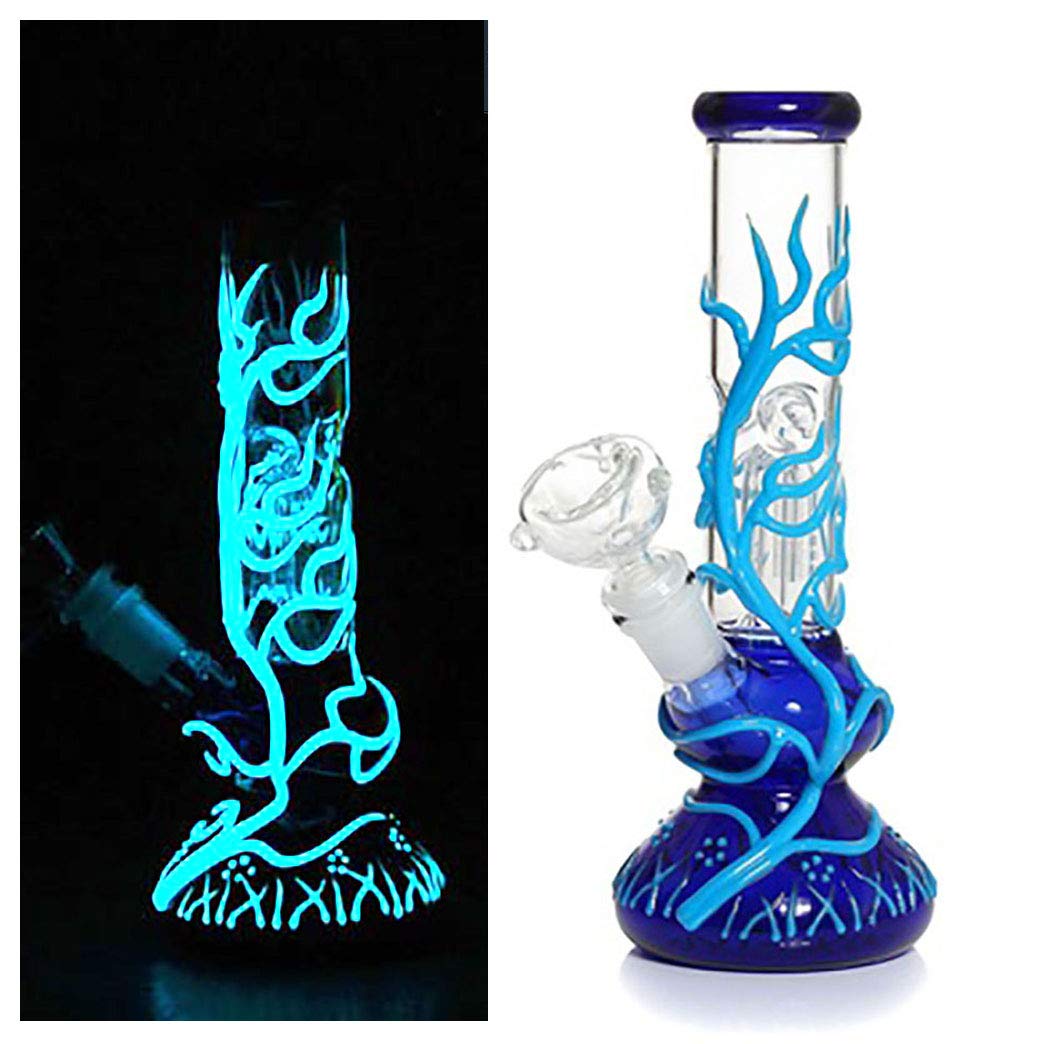 

12 inch Glass Bong Handmade Beaker Style Water Pipe Smoking Accessories (Blue Glowing Tree)