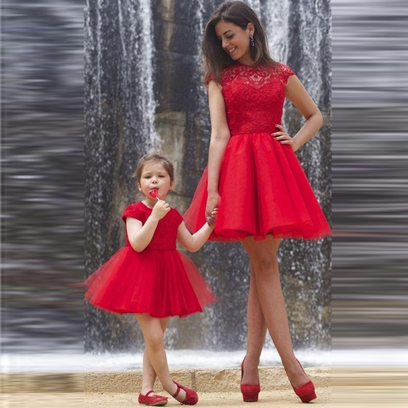 

Girls Princess Dress Red short Mother Kids Mother Daughter Dresses for Wedding Party Girl Dress Children's Bridesmaid LJ201111