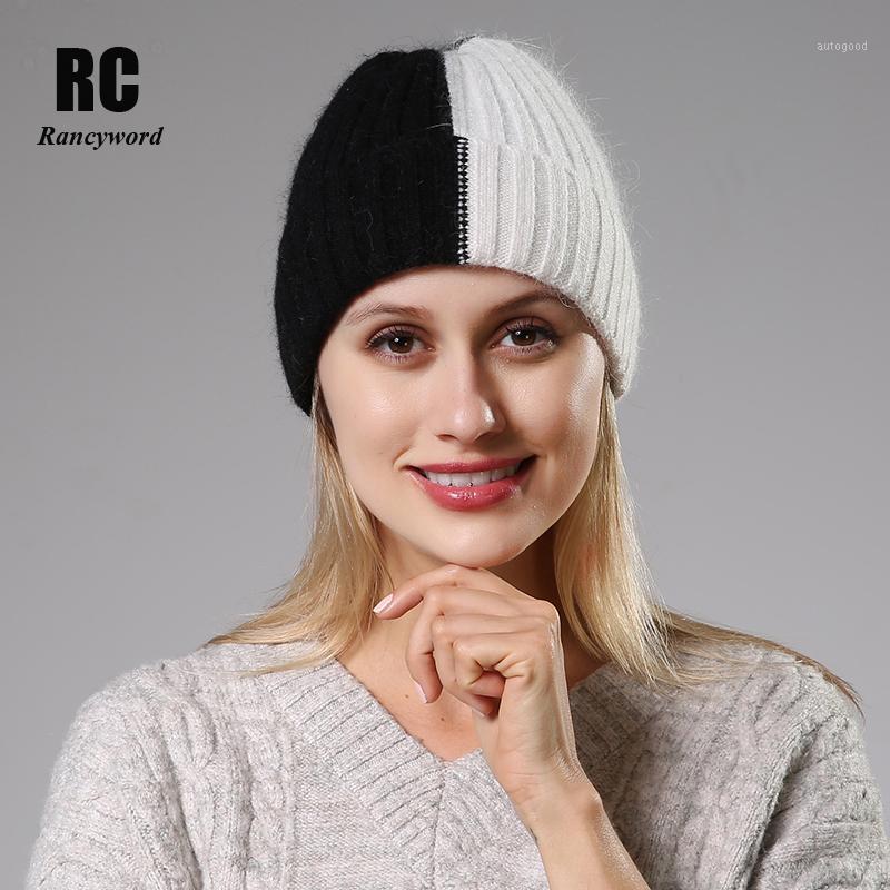 

Beanie/Skull Caps [Rancyword] Winter Hats For Women Wool Knitted Angora Hat Beanies Female Warm Fur Skullies Beanie Girl 2021 RC20941, White and black