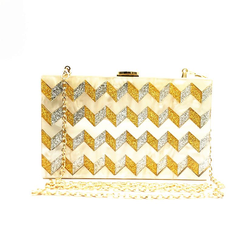 

2020 Lady Acrylic Box Clutches Bags Handmade Striped Flap Messenger Bag CrossBody Bag Lady Handbag Causal Travel Acrylic Clutch, As picture show