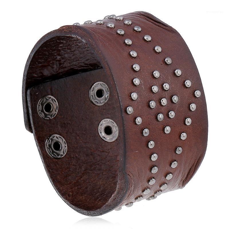 

DIAOMINFENGQING - Men's Vintage Genuine Leather Bracelet Wide Cuff Bangles Punk Clasps Accessories1