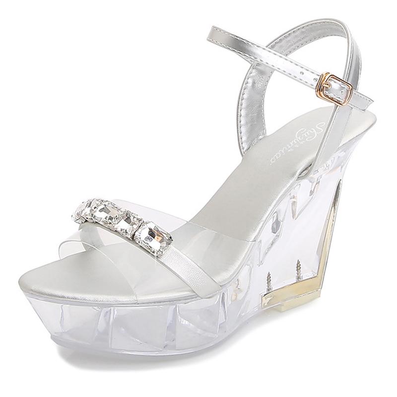 

High heel sandals women wedding shoes crystal wedge design new pole dancing party car model women high heels plus size, Purple