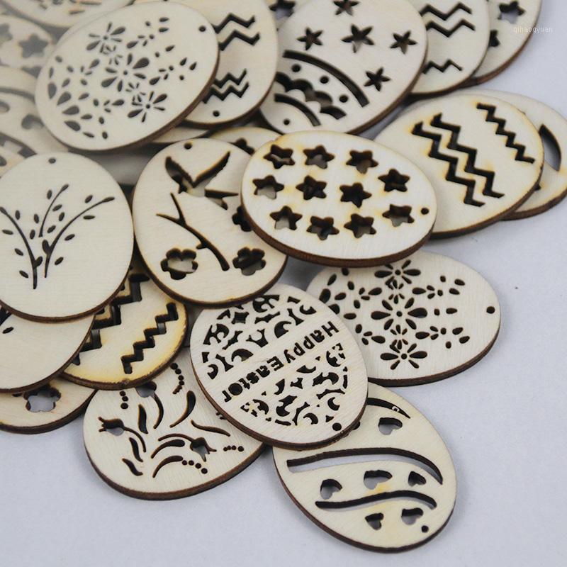 

25pcs Easter Eggs Wooden Craft Easter Decorations For Home DIY Wood Chips Decor Party Christmas Hanging Ornaments1
