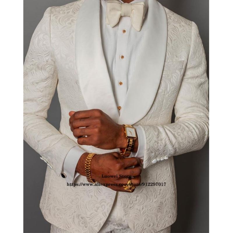 

Men's Suits & Blazers Mens Fashion White Jacquard 3 Piece Sets Casual Wedding Groom Tuxedo Classic Formal Business Blazer Ternos (Jacket+Pan, Blue