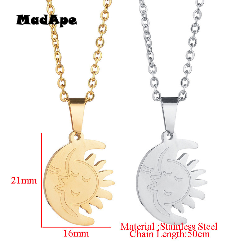 

MadApe Moon And Sun Pendant Necklace 2020 Fashion Stainless Steel Moon Pendants Chain For Women Sweater Choker Jewelry Gift