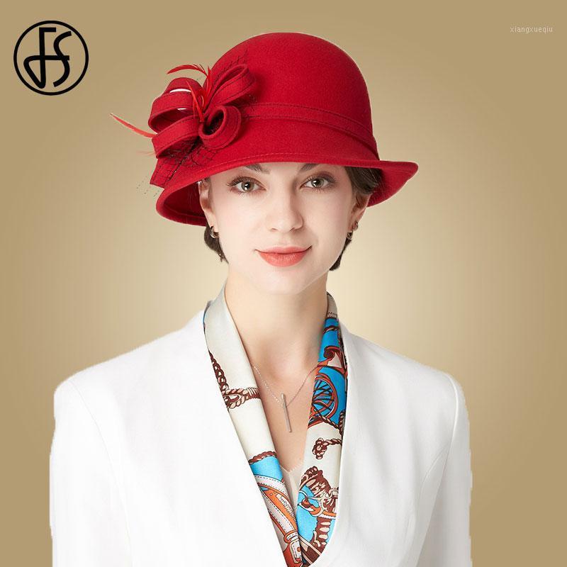 

Stingy Brim Hats FS Wide Wool Fedora For Women Black Felt Autumn Winter Cloche Elegant Flower Feather Fedoras Bowler Caps, Blue;gray