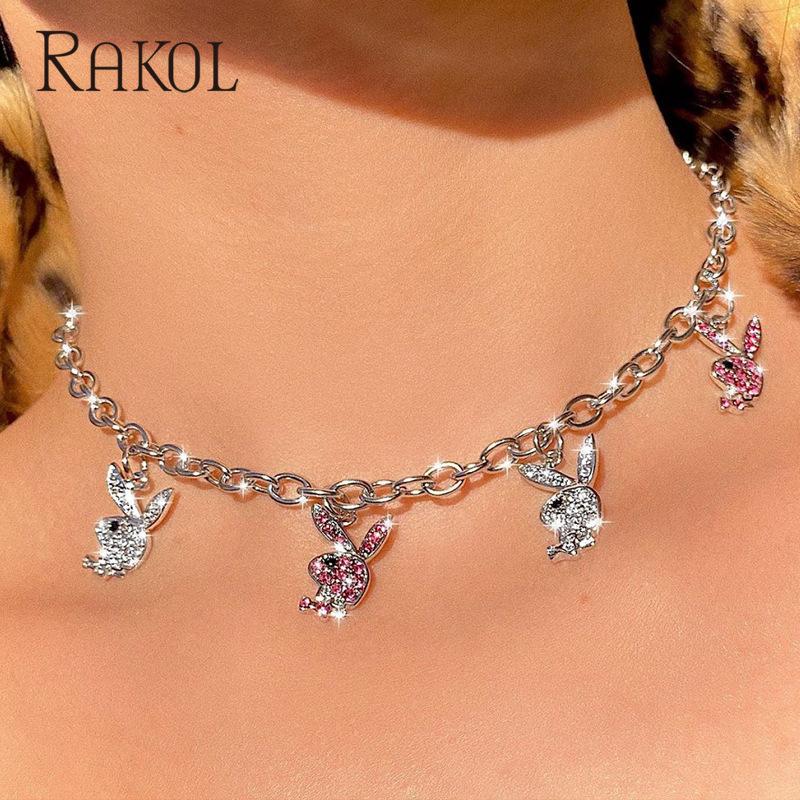 

RAKOL New Ins Hip-hop Stainless Steel Necklaces Twist Clavicle Chain Rhinestone Necklace Choker for Women Fashion Jewelry