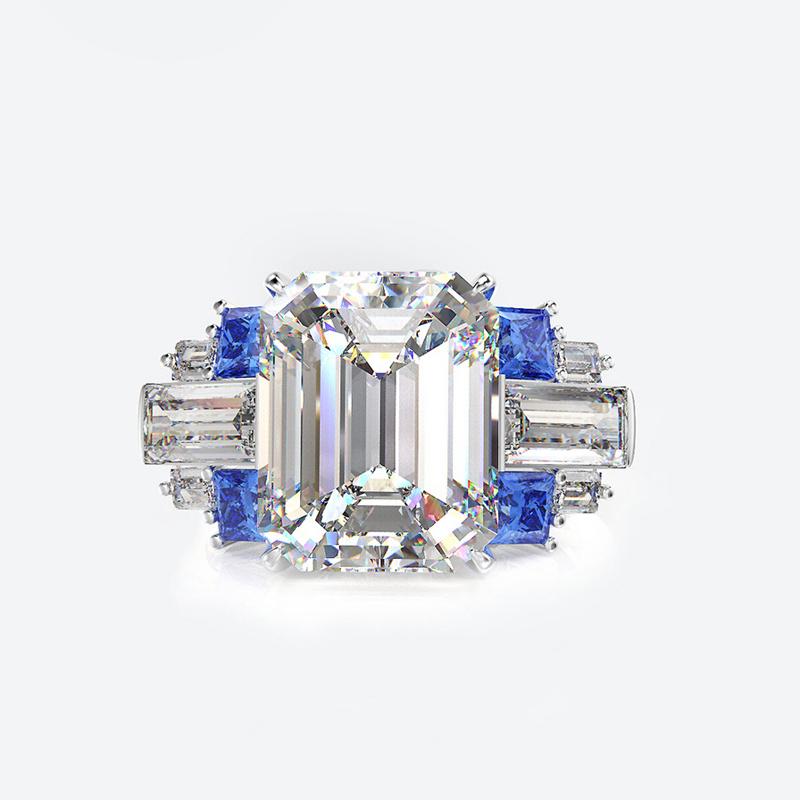 

Cluster Rings Trendy 100% 925 Sterling Silver Created 8*10mm Rectangle Wedding For Women High Carbon Diamond Party Fine Jewelry Gift