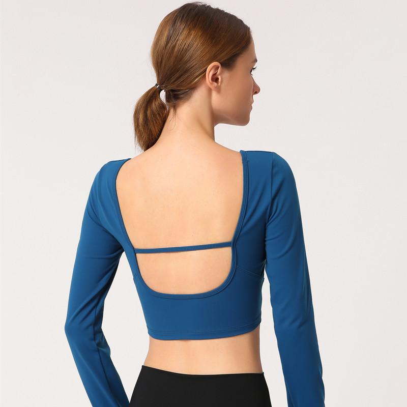 

Long Sleeve Tee Shirt Running Exercise Workout Backless Sweat T-shirt Fitness Shirt Red Women Crop Yoga Top Gym Sports, Black