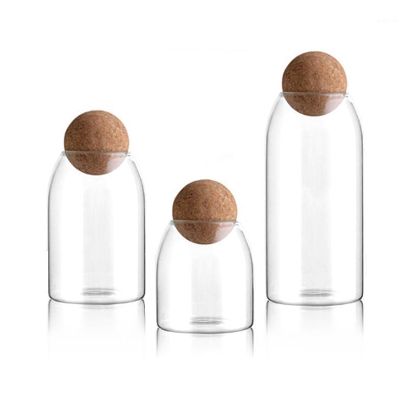 

3Pcs Multifunctional Sealed Can Kitchen Storage Bottles Glass Candy Jars with Cork Lid Grains Coffee Bean Container Jar1