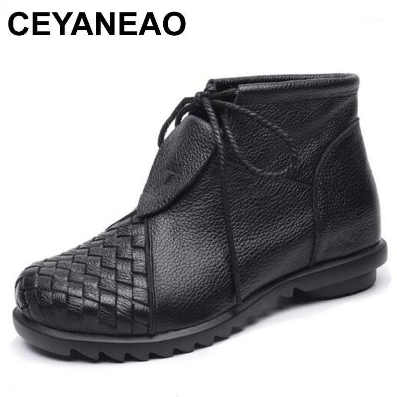 

CEYANEAO Brand shoes women's shoes Fall-winter 2020 new comfortable warm made of genuine leather handmade women's1, Black single boots