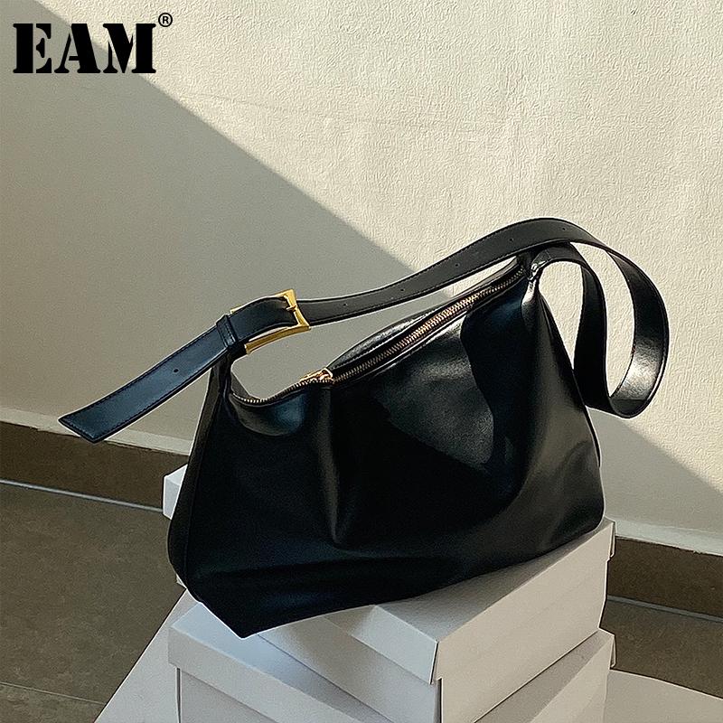 

[EAM] Women New Brief Tote Bag Large Capacity PU Leather Personality All-match Crossbody Shoulder Bag Fashion Tide 2021 18A1078, Black