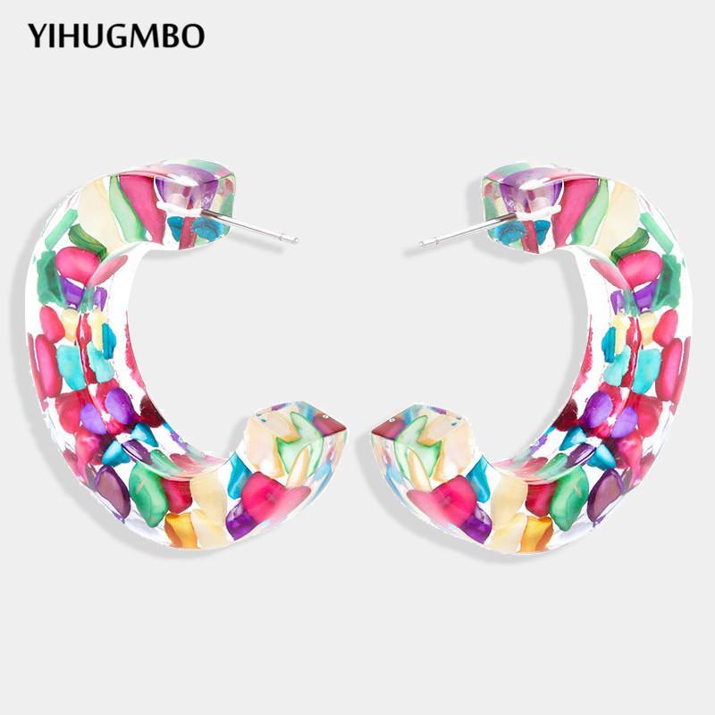 

YIHUGMBO Bohemian Resin Hoop Earrings New Multi Color Ethnic Wedding Holidays Jewelry Round Korean Statement Earrings for Women1