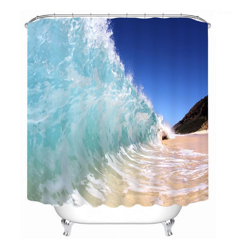 

Summer Shower Curtains 3d Beach Natural Landscape Pattern Waterproof Bathroom Curtains Home Bathroom Products Hooks1