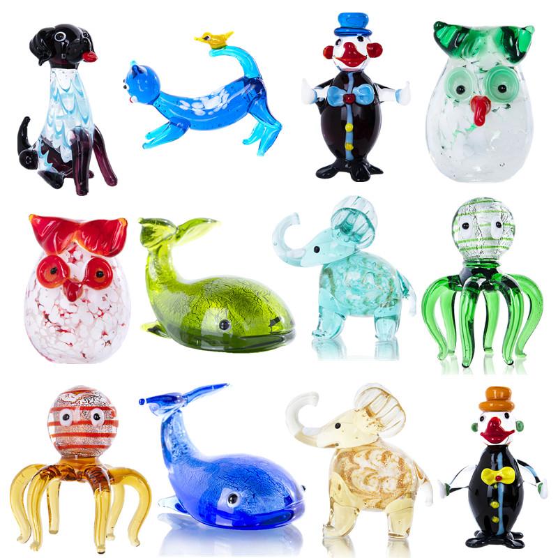 

H&D 12 Styles Hand Blown Cute Animal Figurines Murano Art Glass Miniatures Collection Dollhouse Ornament Christmas Gift For Kids