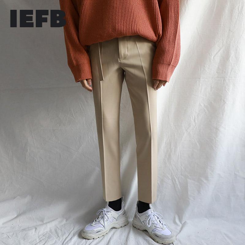 

IEFB Korean trendy trousers men's ankle length suit pants fashion slim legged casual pants autumn straight tube buttoms 9Y4513, Black