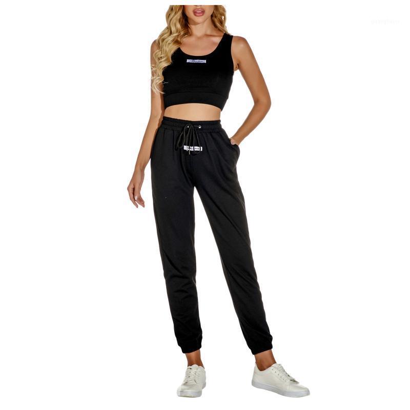 

Women Sexy Solid Color Slim Sleeveless Tracksuits Two Piece Set Fashion Sportswear Casual Women' Set Ladies Gym Wear #31, Black