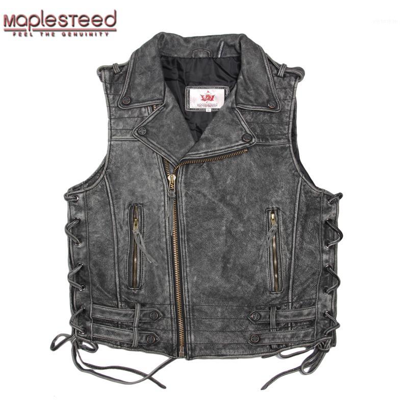 

Men's Leather & Faux MAPLESTEED Cowhide Genuine Vest Men Motorcycle Vintage Moto Biker Red Black Mens Waistcoat Plus Size 5XL 0511, Black cowskin