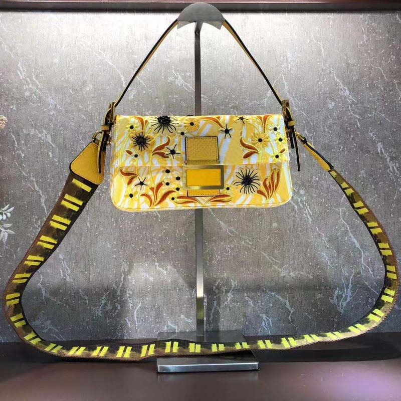 

Embroidery Baguette Bag Women Handbag Purse Jacquard Flower Underarm Shoulder Bags Fashion Letter Vertigo Print Removable Crossbody Strap Ma, Box