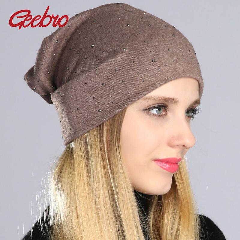 

Geebro Women's Beanie Hat Autumn Casual Rhinestone Cotton Plain Slouchy Beanie Hat for Women Female Balavaca Skullies&Beanies, Dark grey