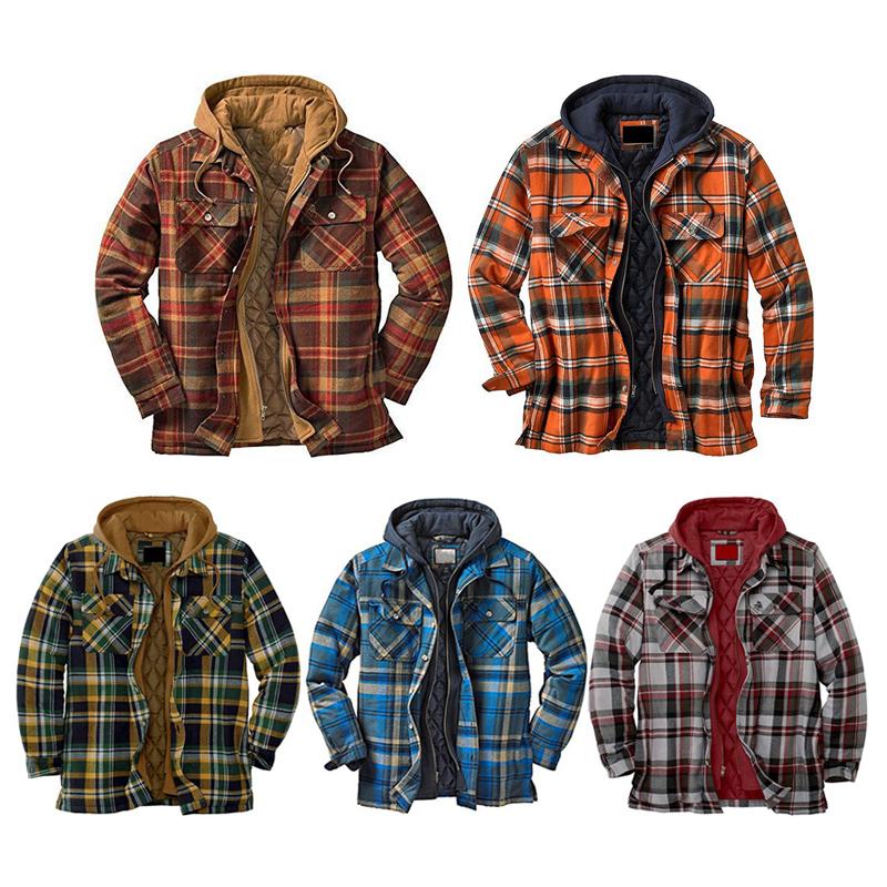 

Quilted Thick Plaid Long-Sleeved Loose Jacket Men' Hoodie Quilted Lined Flannel Hooded Full-Zip Shirt Jacket LL@17, Blue