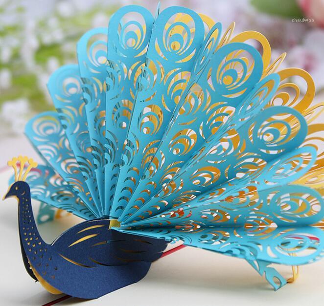 

10pcs Hollow Peacock Handmade Kirigami Origami 3D UP Greeting Cards Invitation Postcard For Birthday Wedding Party Gift1