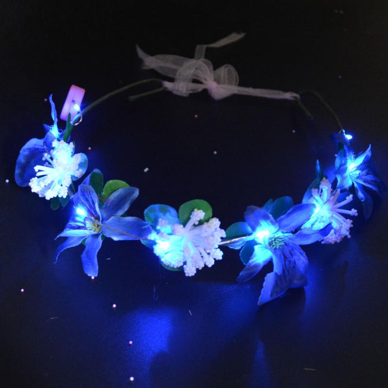 

1pcs Led Light up Women Girl Princess Headband Birthday Crown Flower Wedding Party Hair Wreath Boho Bridal Headdress Christmas