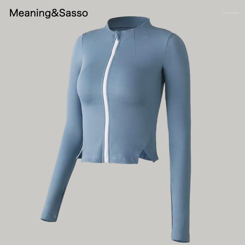 

New Sports T-Shirt Women Yoga Shirt Sport Coat Female Nylon Elastic Zipper Running Yoga Long Sleeve Fitness Top Women' T-shirts1, Blue