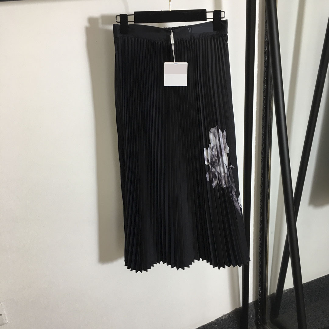 

129 2021 Spring Summer Dress Long Skirt Empire Womens Skirt Brand Same Style Mid Calf S M L, Black