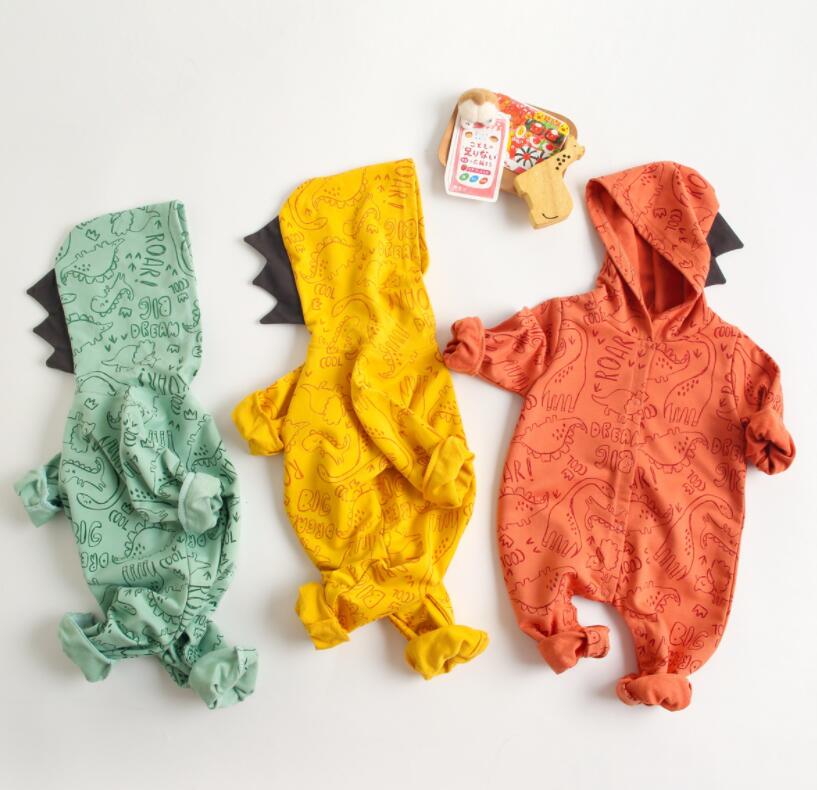 

2021 INS baby kids climbing romper Long Sleeve Hoodied Cartoon Print Dinosaur Design Romper 100% cotton Spring Girl boy Casual rompers 0-2T, Blue