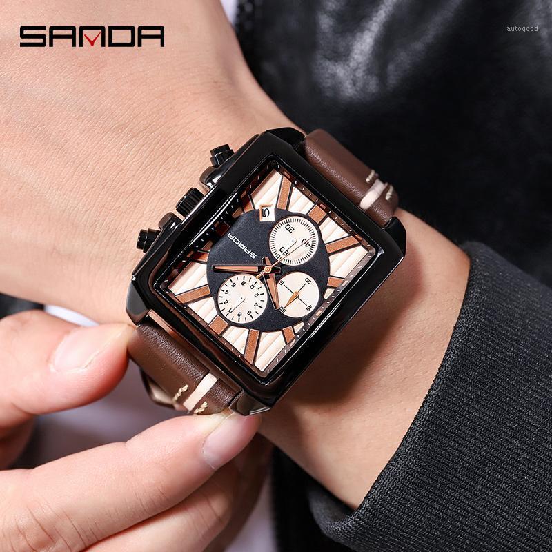 

Wristwatches SANDA Fashion Sport Quartz Watch Men Reloj Hombre Chronograph Erkek Kol Saati Watches Luxury Leather Strap Relogio Masculino1, Khaki