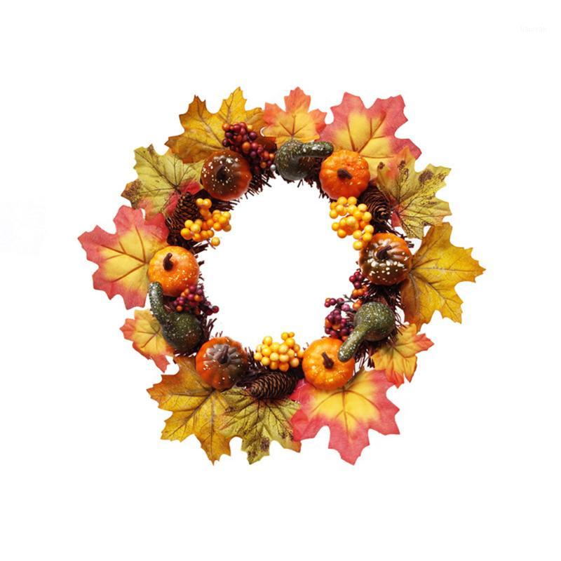 

Autumn Simulation Wreath Pumpkin / Cotton / Pine Cone Garland Christmas Thanksgiving Home Decor Door Wall Hanging Decoration1, Yellow5