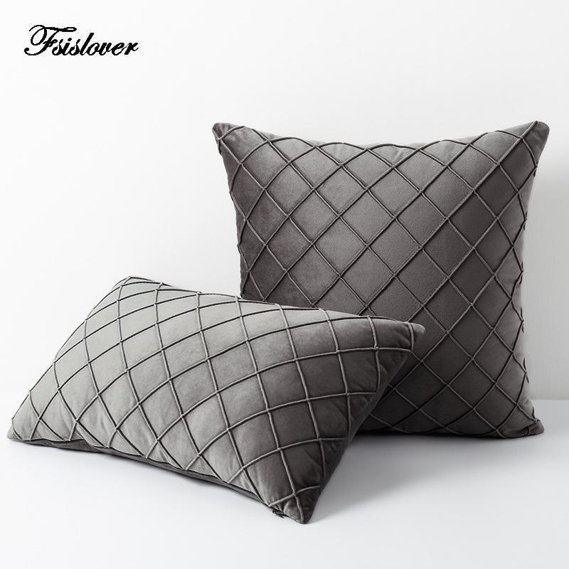 

FSISLOVER 2020 Luxury Nordic Velvet Sofa Pillowcase Lattice Plush Sofa Cushion Cover Home Decor Pillow Cover Tassel funda cojin1, S7
