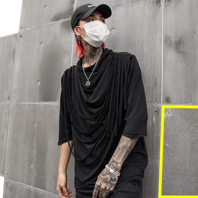 

2021 Men Will See Jagged Hip Hop Design Streetwear of Vintage Shirt Slim Fit Man Japan Gothic Style Tshirt Clothes Dp14, Asian size black