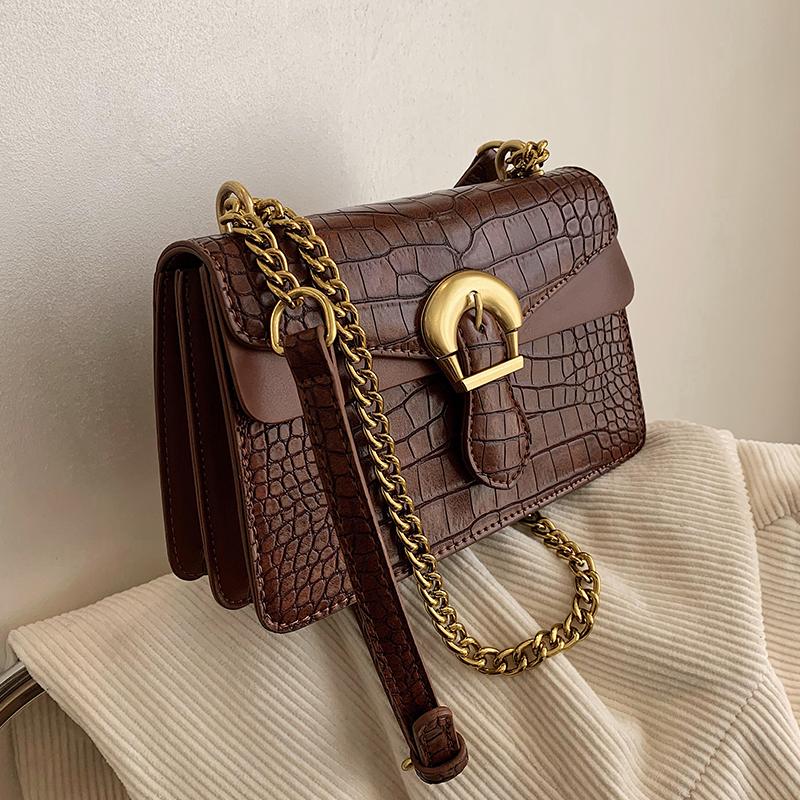 

Crocodile pattern Square Crossbody bag 2021 New High-quality PU Leather Women's Designer Handbag Chain Shoulder Messenger Bag, Black