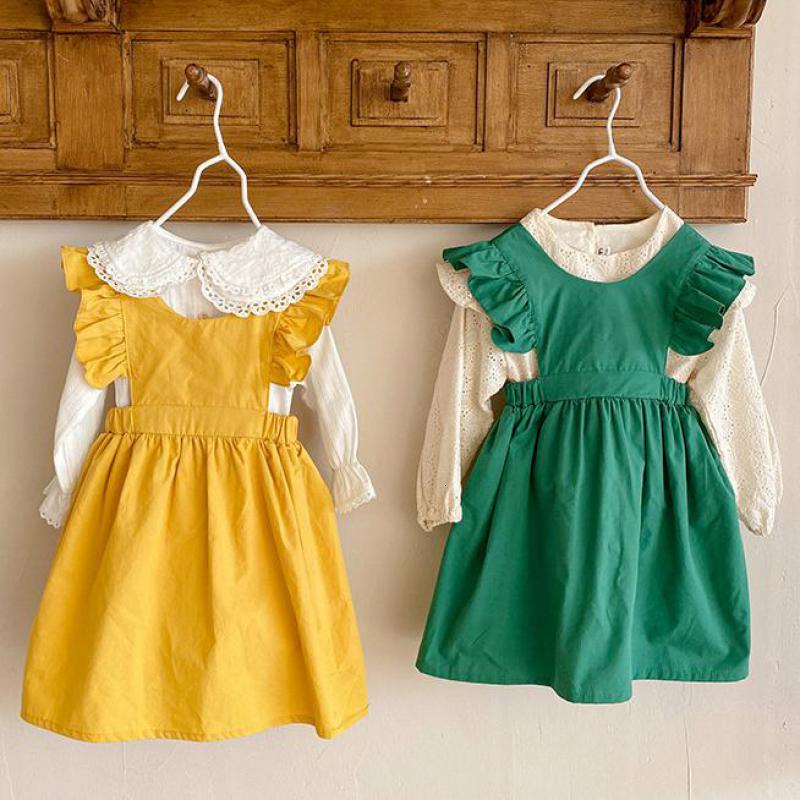 

2021 Spring New Cute Girls Cotton and Linen Sleeveless Princess Kids Girl Solid Color Fly Sleeve Fwfe, 2125yellow