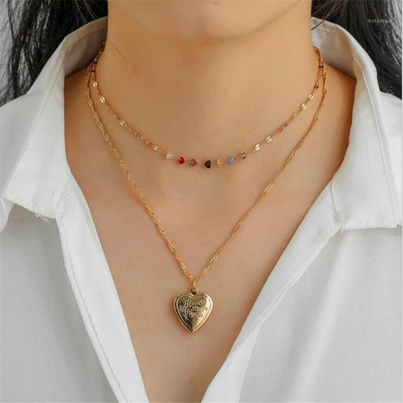 

2020 New Double layer Chain Heart Choker Necklace For Women Gold Chain Korean Style Collar Female Chocker Fashion Jewelry1