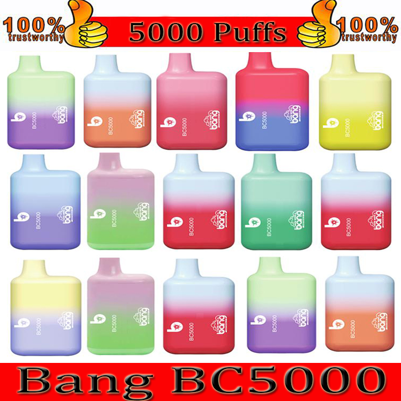 

Bang BC5000 Disposable E cigarette Device Kit 5000 Puffs 650mAh Rechargeable Battery Prefilled 11ml Cartridge Pod Vape Pen Box