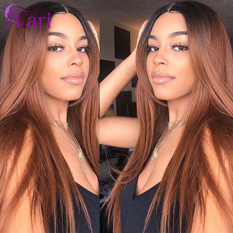 

T1b 27 30 Colored Human Hair Wigs Transparent Straight Lace Front Wig Pre Plucked Virgin Human Hair Lace Frontal Wigs, Natural color