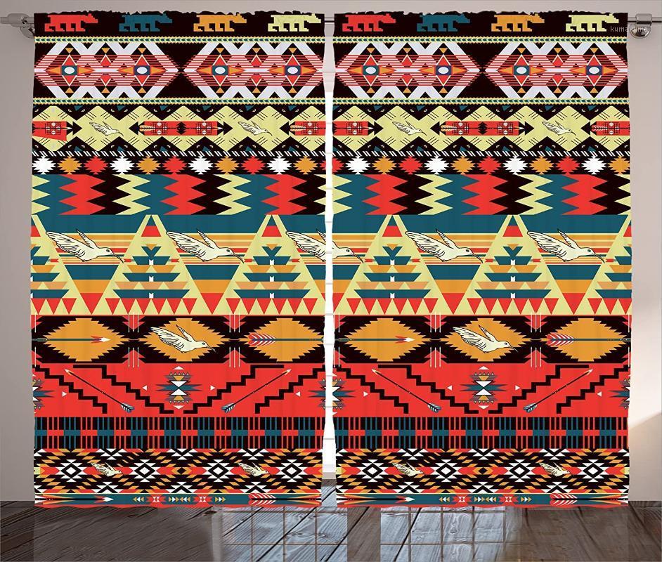 

Ethnic Curtains Classic Traditional Pattern Image Bird Flower Arrow Natural Ethnic Living Room Bedroom Window Drapes Teal Red1, As pic