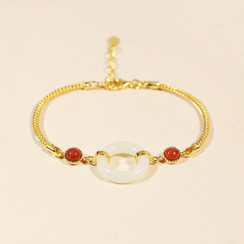 

Link, Chain Silver Inlaid Natural Hetian Chalcedony Purple Bracelet Chinese Style Retro Ancient Gold Craftsmanship Female Jewelry