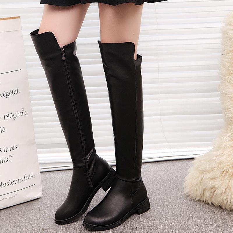 

Women's Over Knee Boots PU Leather Motorcycle boots High Female Suede winter for women Sexy Fashion Black Shoes1, Pu black